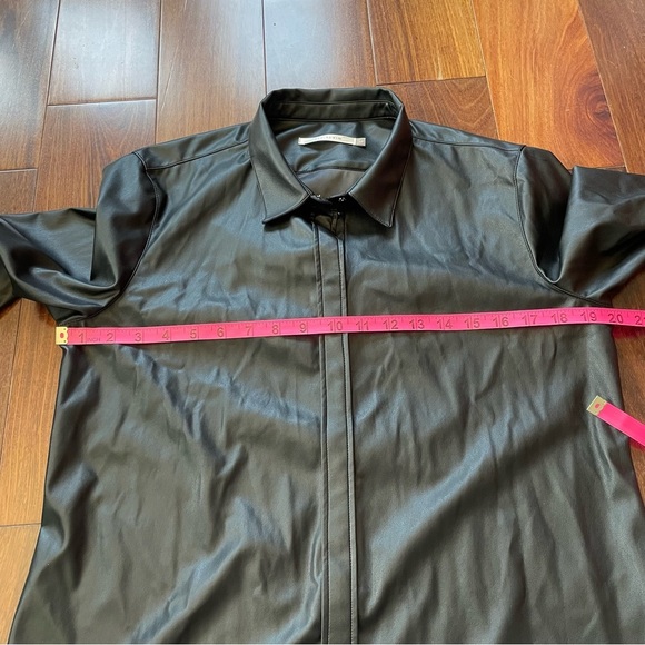 Elaine Kim Black Faux Leather Shirt Snap Button Down Collared Long Sleeve Size L - Picture 10 of 12